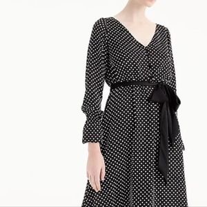 J. CREW Long-Sleeve Polka Dot Dress Black White Sz 4 H2836 EUC